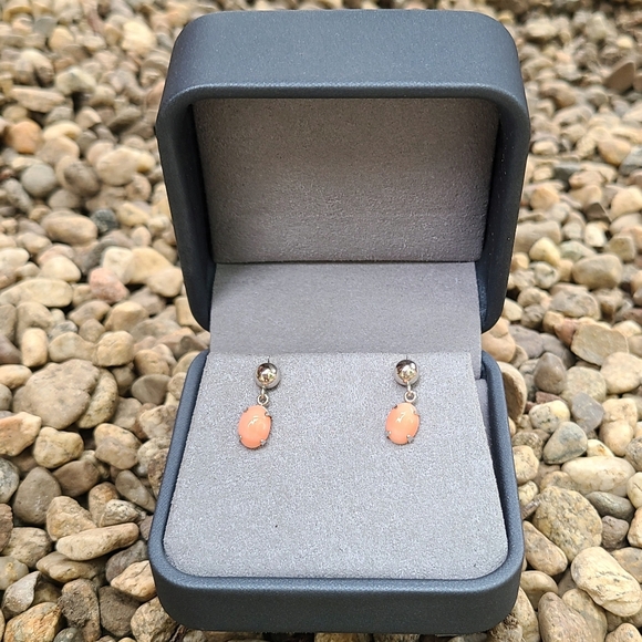 Sterling Plated Pink Coral Dangle Drop Earrings - Picture 5 of 5